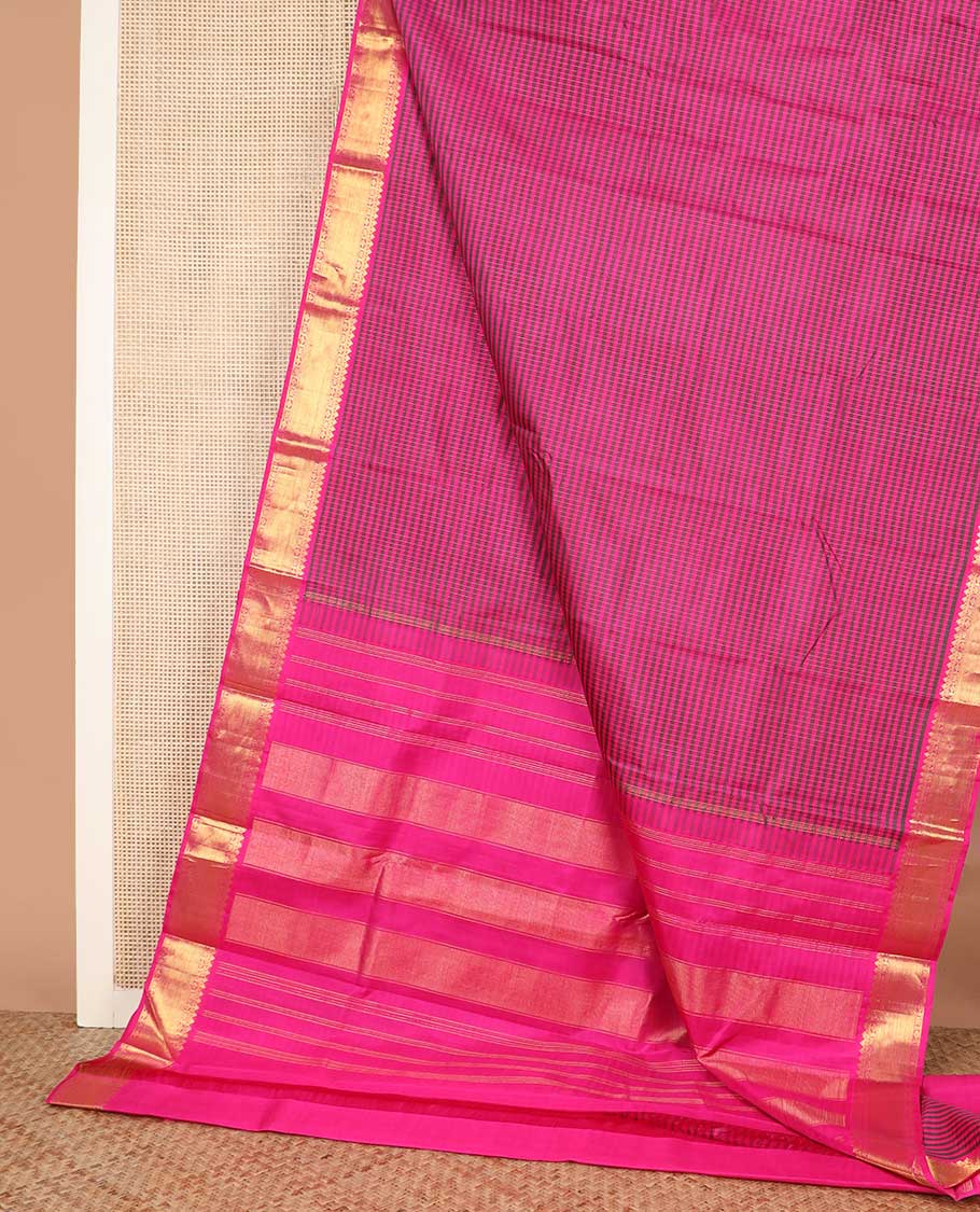 Pink striped Kanchipuram silk saree, zari border of traditional designs, and pallu of zari designs - Image 3