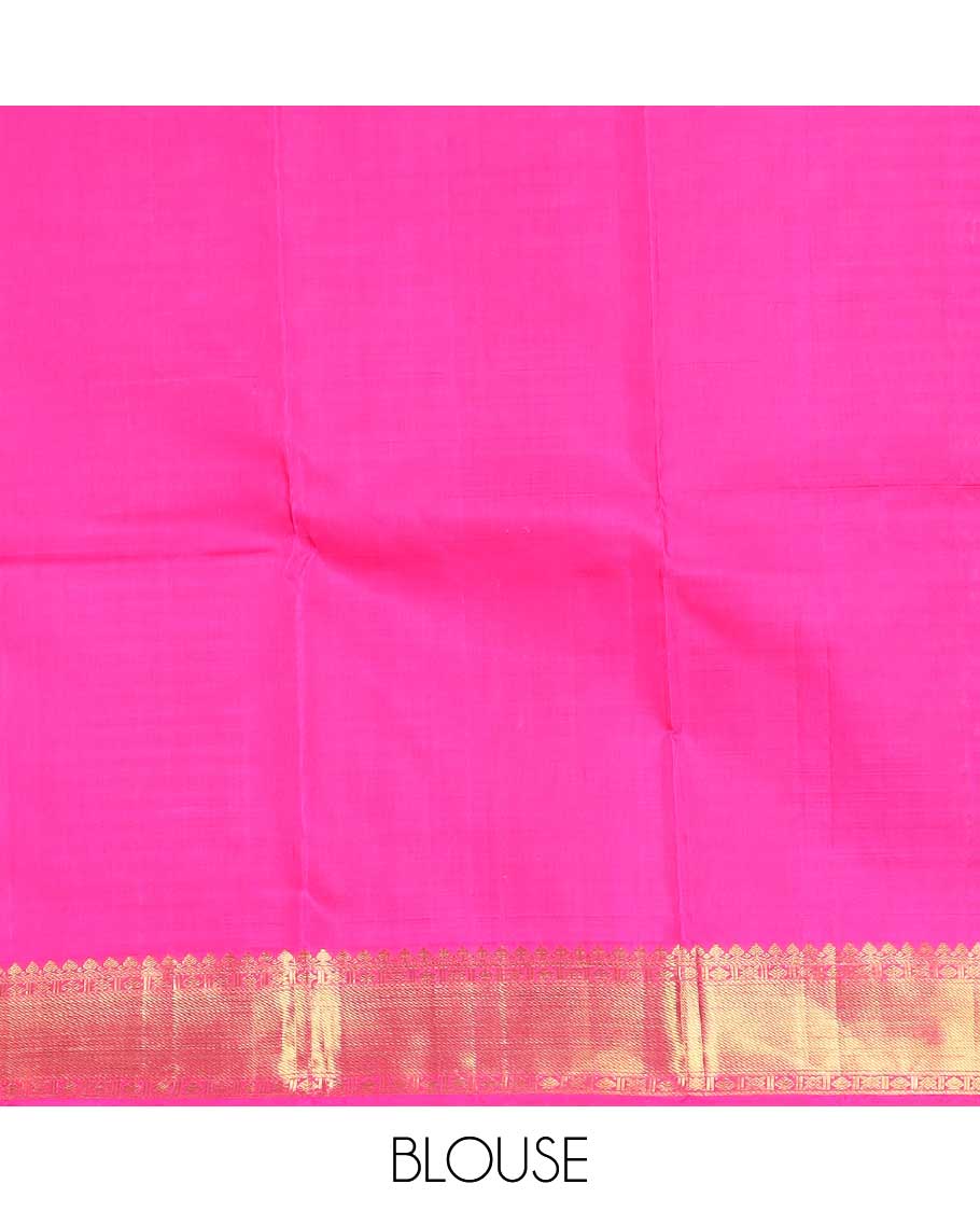Pink striped Kanchipuram silk saree, zari border of traditional designs, and pallu of zari designs - Image 6