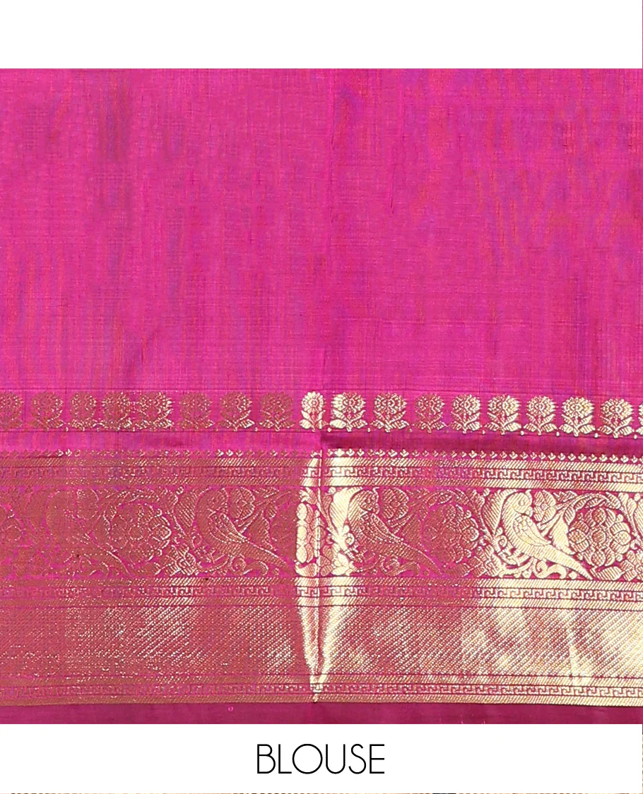 Pink striped Venkatagiri silk saree, contrast traditional zari design border, and intricately designed pallu - Image 6