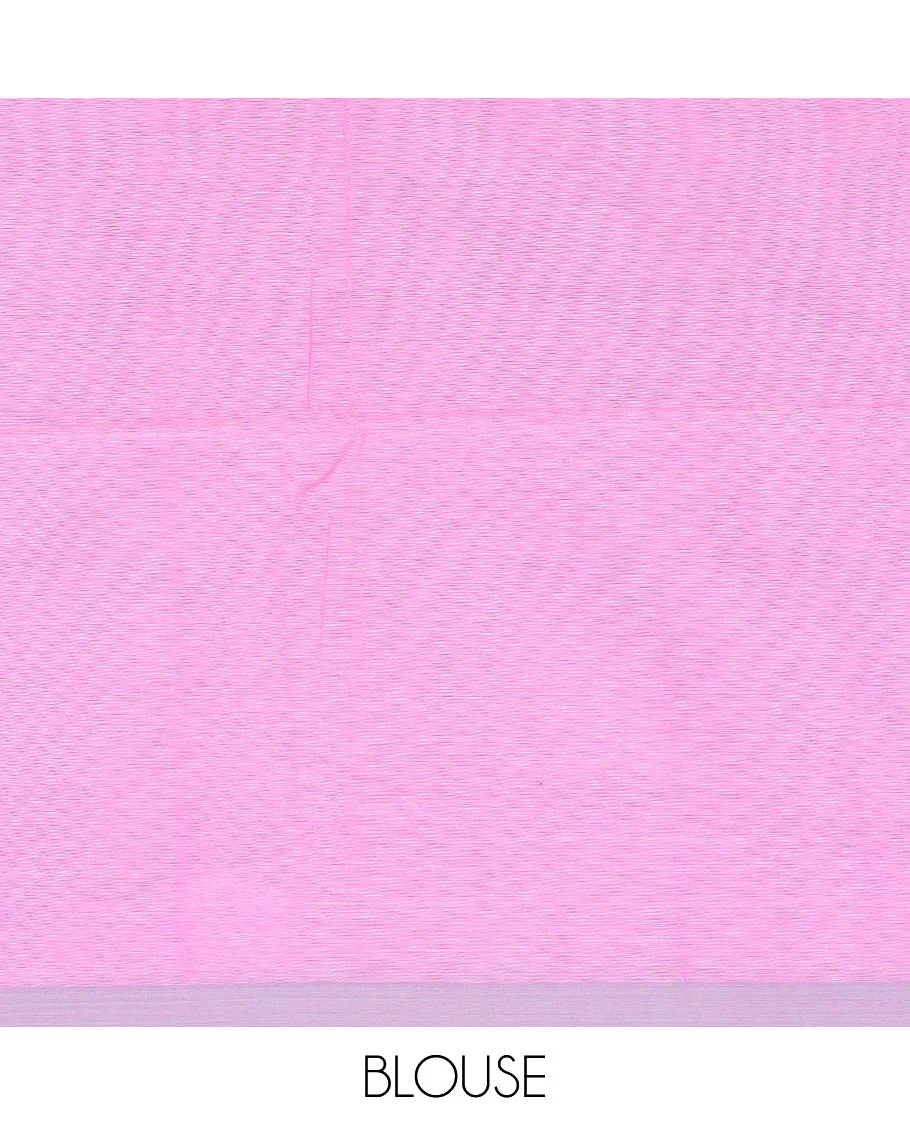 Pink thread buttas Khadi cotton saree, contrast plain border, and pallu of geometric buttas - Image 3