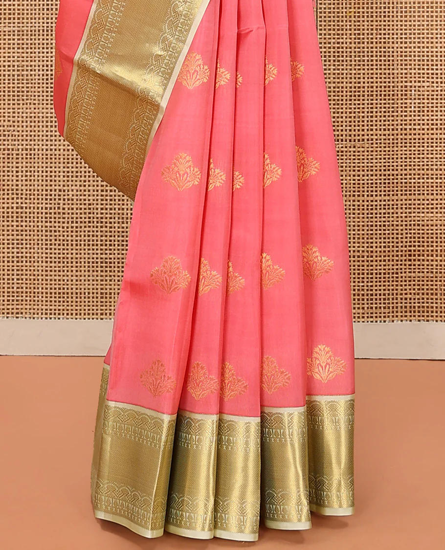 Pink Vasundhara Lite Silk Mix Saree Delicately Woven with Zari Buttas, Featuring a Contrast Border of Traditional Designs, Pallu Elevated with Jaal Design, and a Contrast Blouse - Image 4