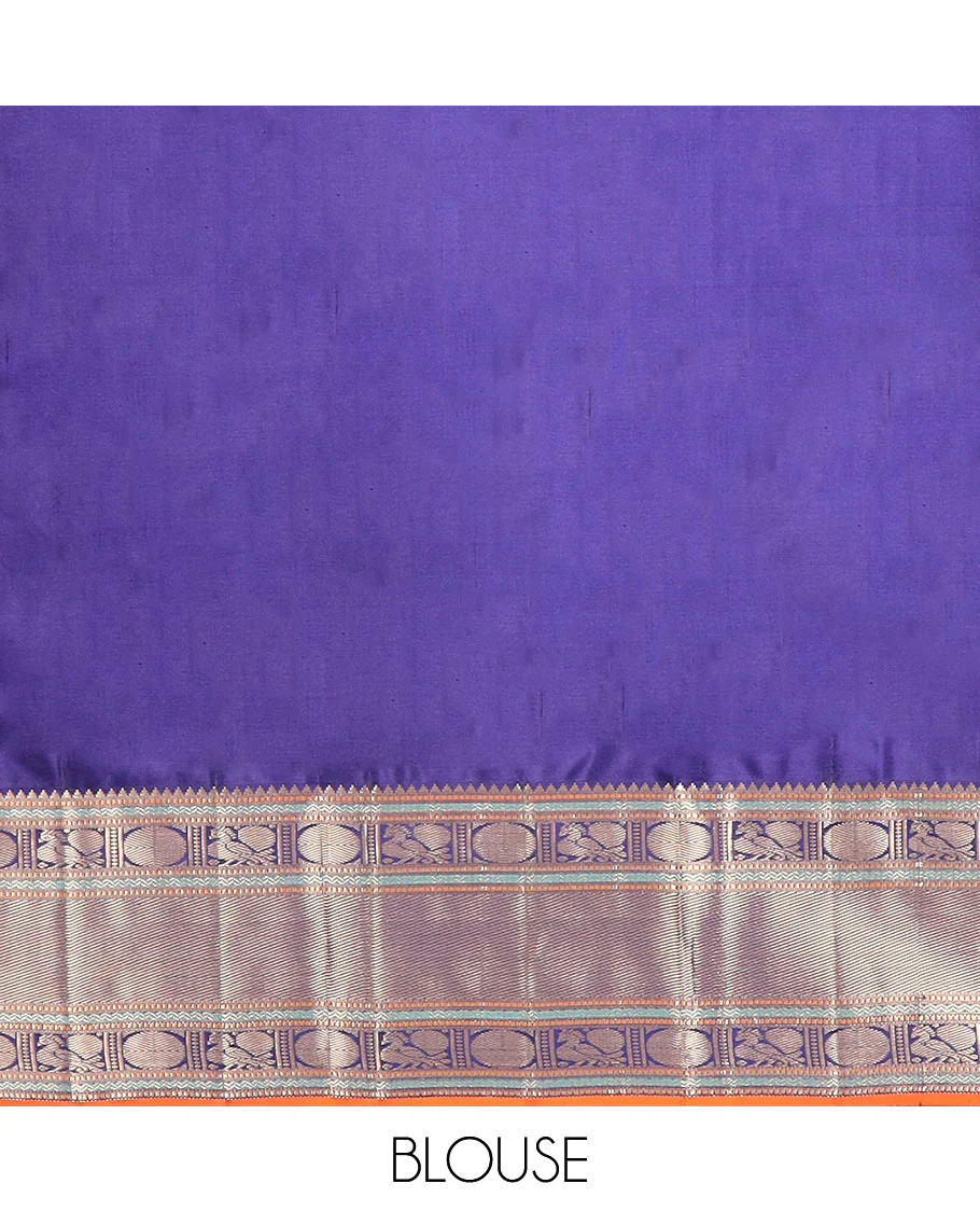 Pink Vasundhara Silk Saree Bedecked with Zari Buttas, Highlighted with a Contrast Border of Rekku, Muthu, Neli, and Mayil Poun Designs, Zari Gleamed Up Pallu of Ogee Patterns, and Paired with a Contrast Blouse - Image 6