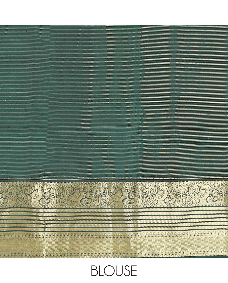 Pink Vasundhara Silk Saree Embellished with Zari Buttas and Stripes, Complemented by a Contrast Border of Rekku, Banaras, and Mayil Kann Designs, Pallu Gleamed Up with Intricate Designs, and Paired with a Contrast Blouse - Image 6