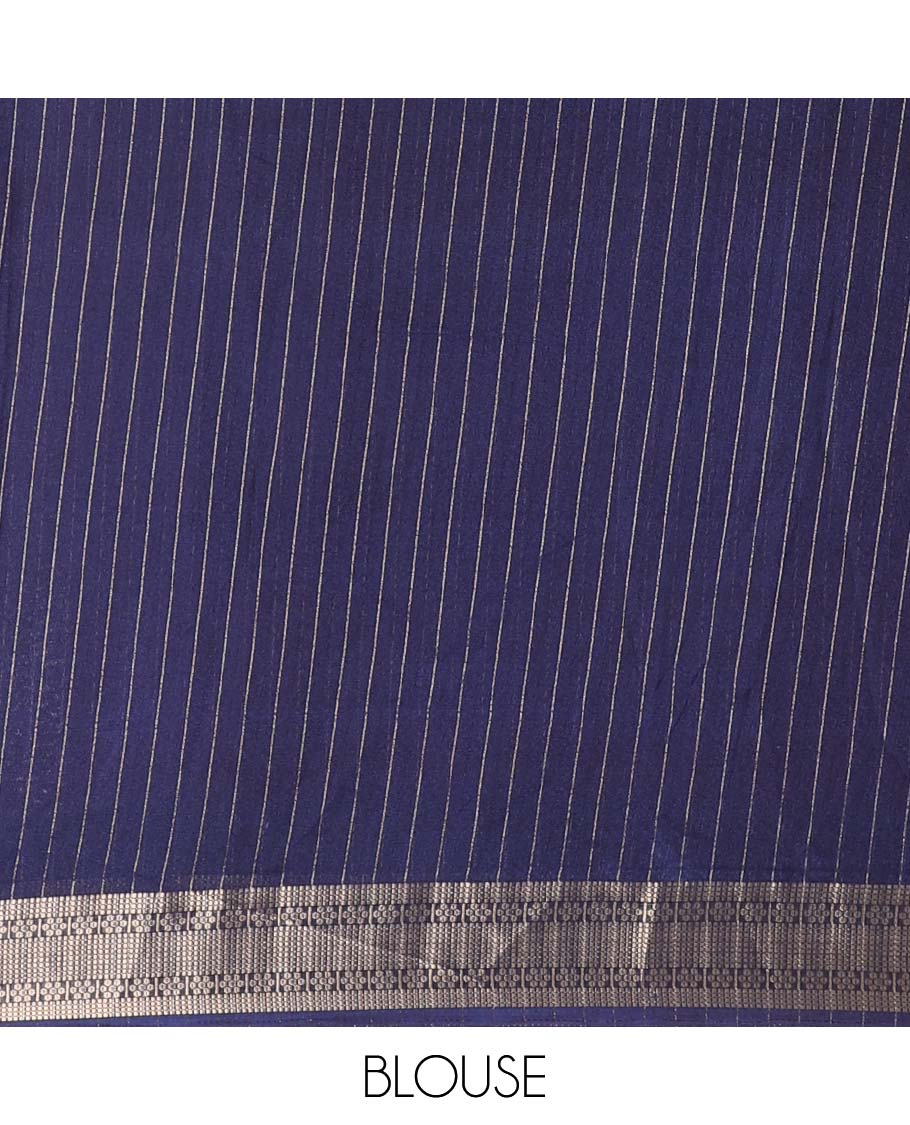 Pink vertically striped moss chiffon saree with contrast traditional zari design borders, striped pallu, and a contrast blouse - Image 4