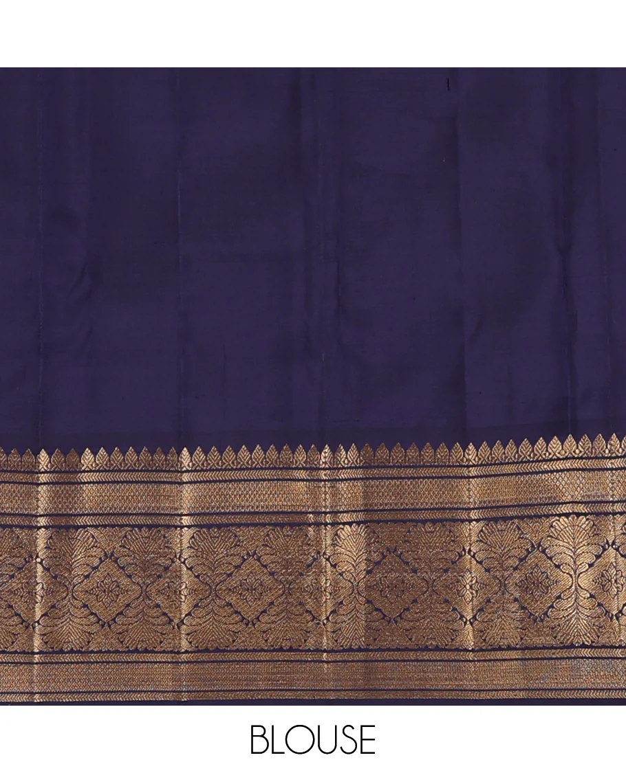 Pink zari buttas and checked Kanchipuram silk saree, contrast border of thazampoo rekku, kathir, mayil kann, and jaal designs - Image 8