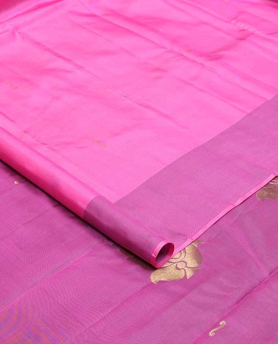 Pink zari buttas Kanchipuram silk saree, contrast manga design border, and pallu of manga zari designs - Image 2