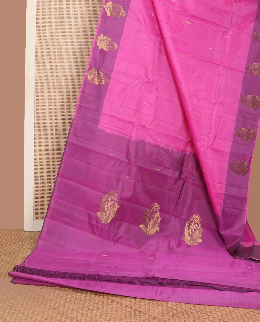 Pink zari buttas Kanchipuram silk saree, contrast manga design border, and pallu of manga zari designs - Image 3