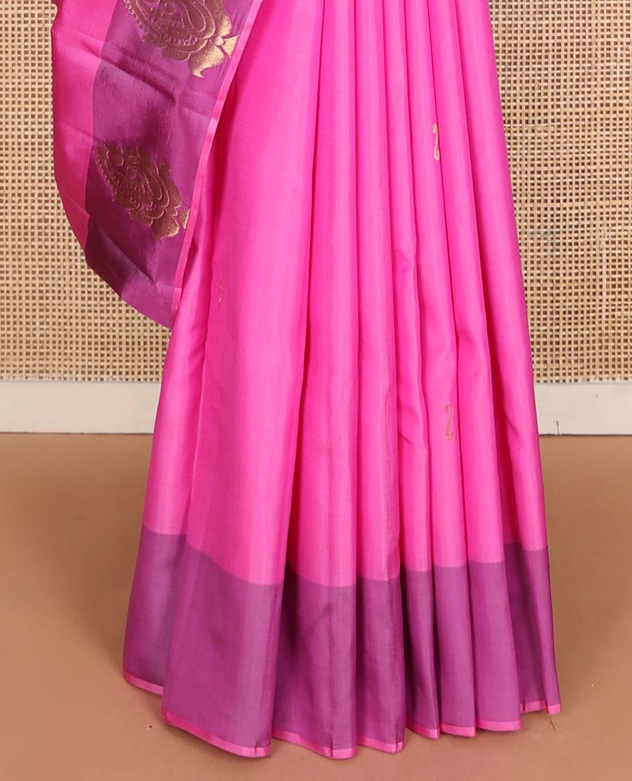 Pink zari buttas Kanchipuram silk saree, contrast manga design border, and pallu of manga zari designs - Image 5