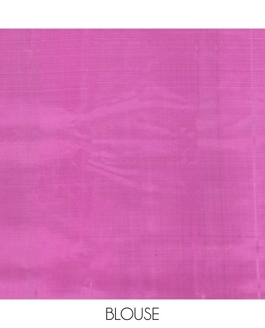 Pink zari buttas Kanchipuram silk saree, contrast manga design border, and pallu of manga zari designs - Image 6