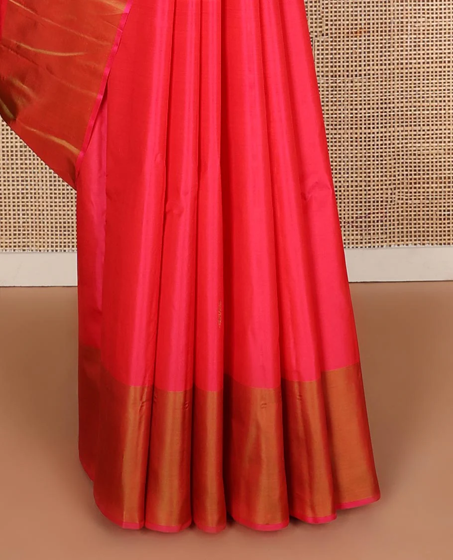 Pink zari buttas Kanchipuram silk saree, contrast peacock and floral zari border, and pallu of floral designs - Image 5