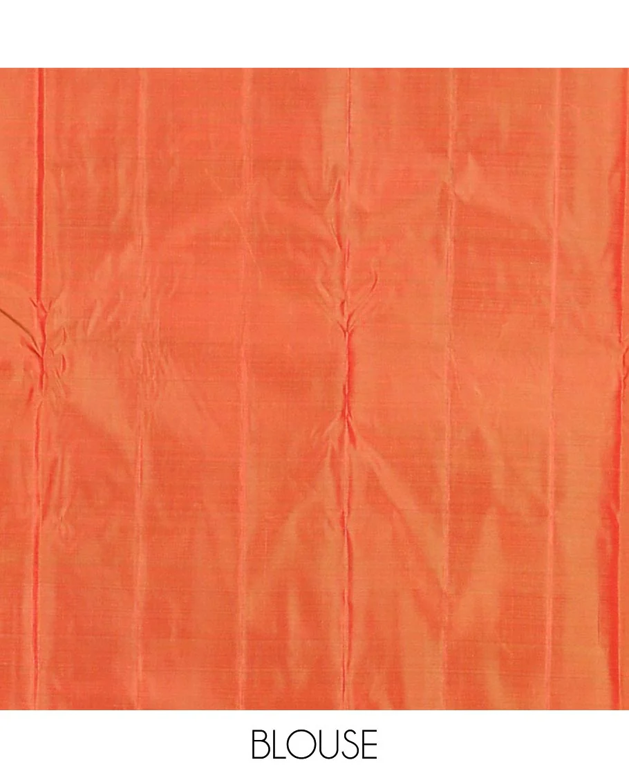 Pink zari buttas Kanchipuram silk saree, contrast peacock and floral zari border, and pallu of floral designs - Image 6