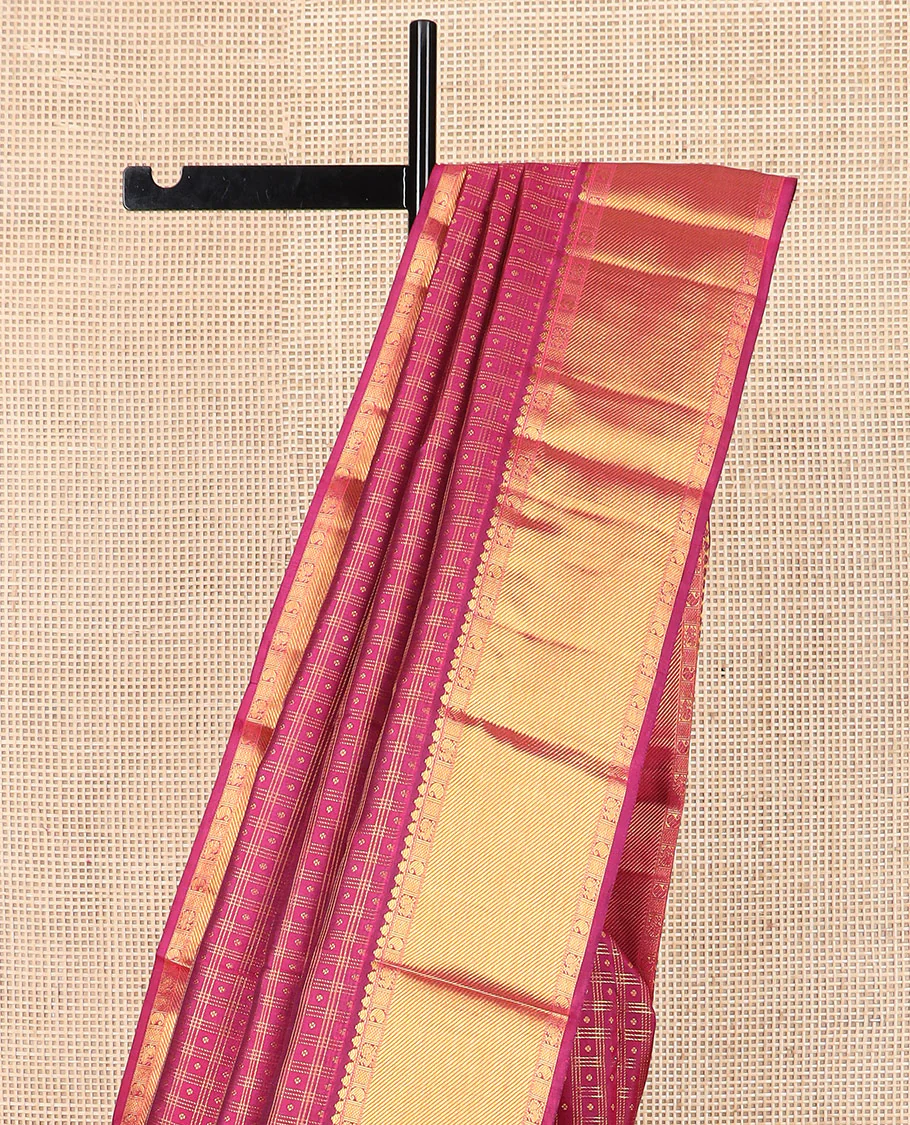 Pink zari buttas Kanchipuram silk saree, zari border of manga, mayil, and kuyil kann designs, and jaal pallu - Image 3
