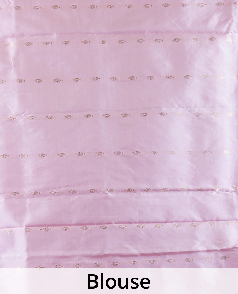 Pink zari buttas katan silk saree, zari border & pallu steeped with delicately woven butterfly motifs - Image 5