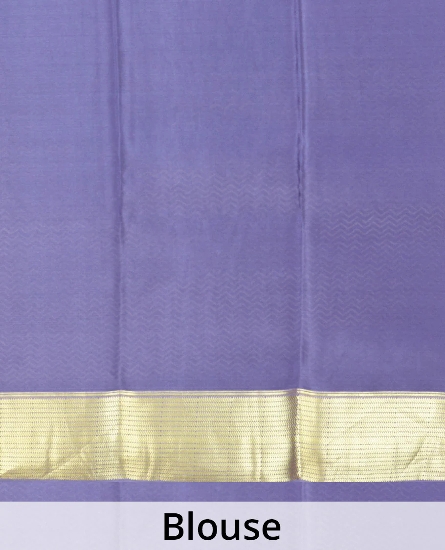 Pink zari buttas Mysore silk saree, contrast traditional zari border, and pallu of chevron designs - Image 5