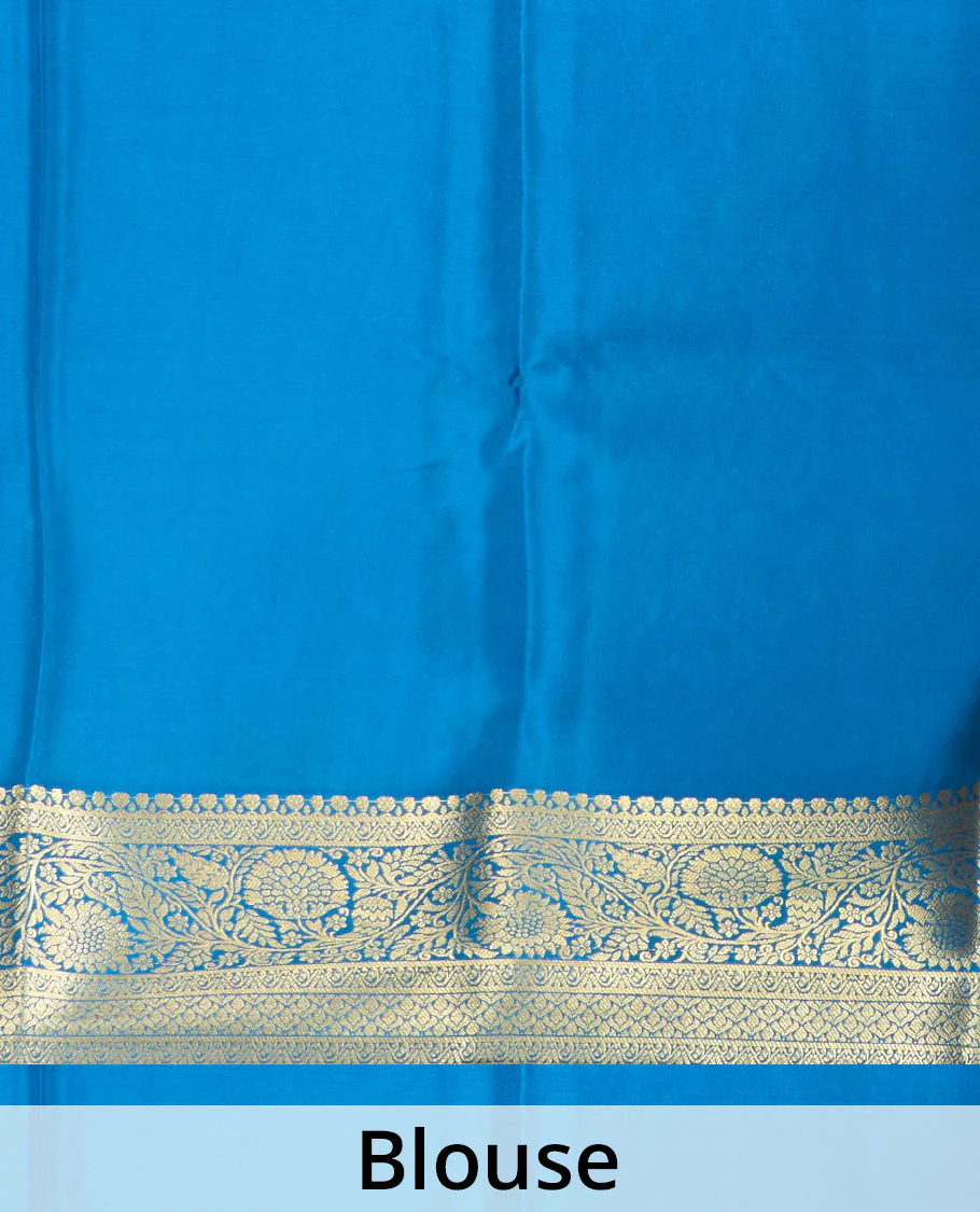 Pink zari buttas Mysore silk saree, contrast traditional zari border of floral creeper designs, and pallu of big paisleys - Image 5