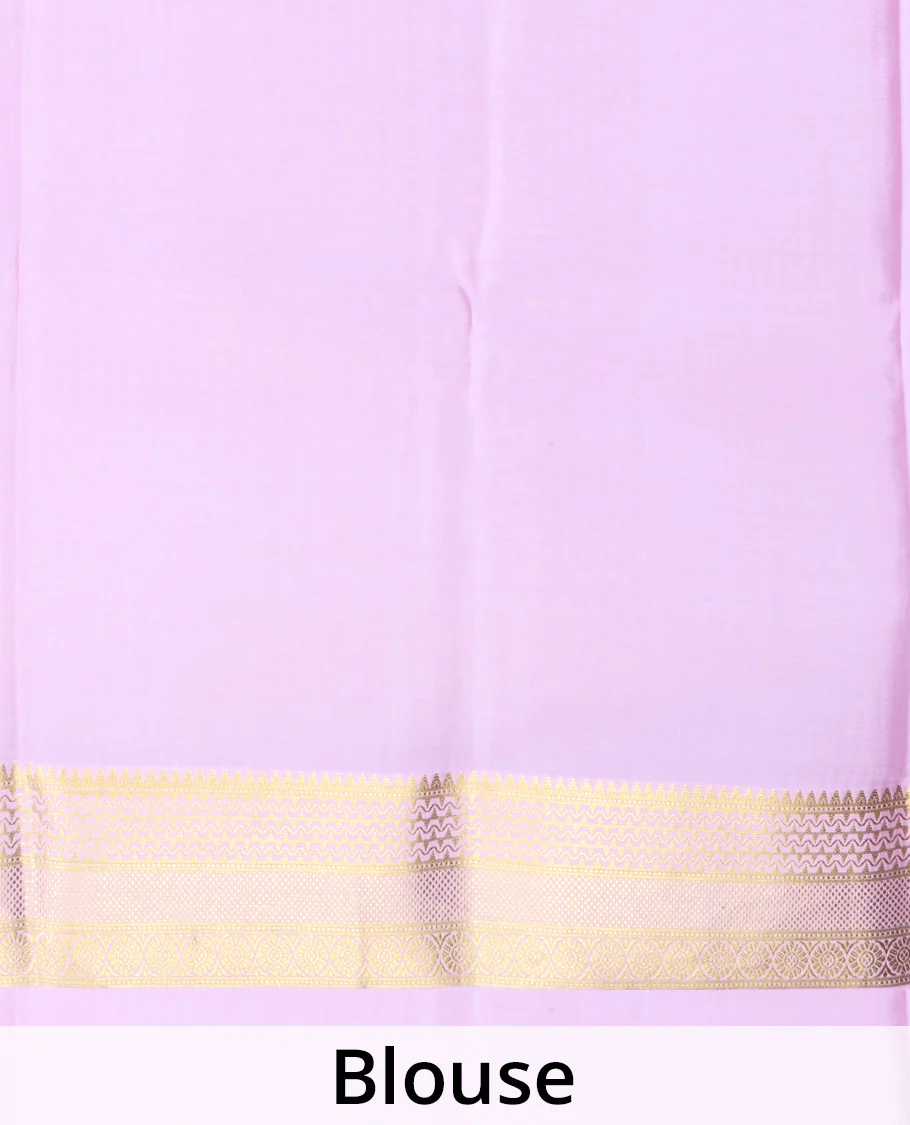 Pink zari buttas Mysore silk saree, traditional zari design border, and pallu steeped with thilakam motifs - Image 5