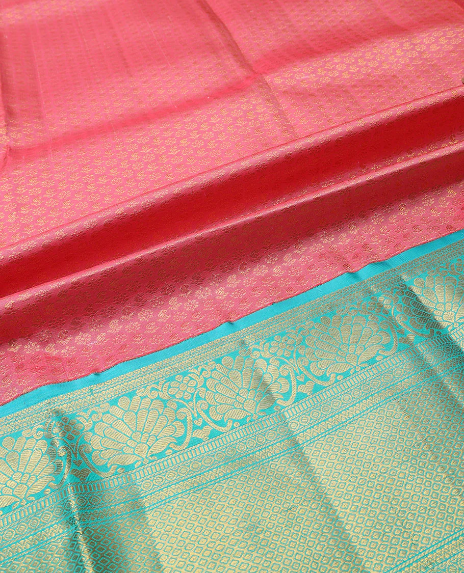 Pink zari buttas pure-silk half saree, contrast border & blouse of dhavana kodi,muthu, neli & then kuli kann design, zari design dhavani - Image 4