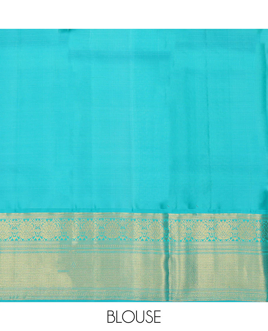 Pink zari buttas pure-silk half saree, contrast border & blouse of dhavana kodi,muthu, neli & then kuli kann design, zari design dhavani - Image 6