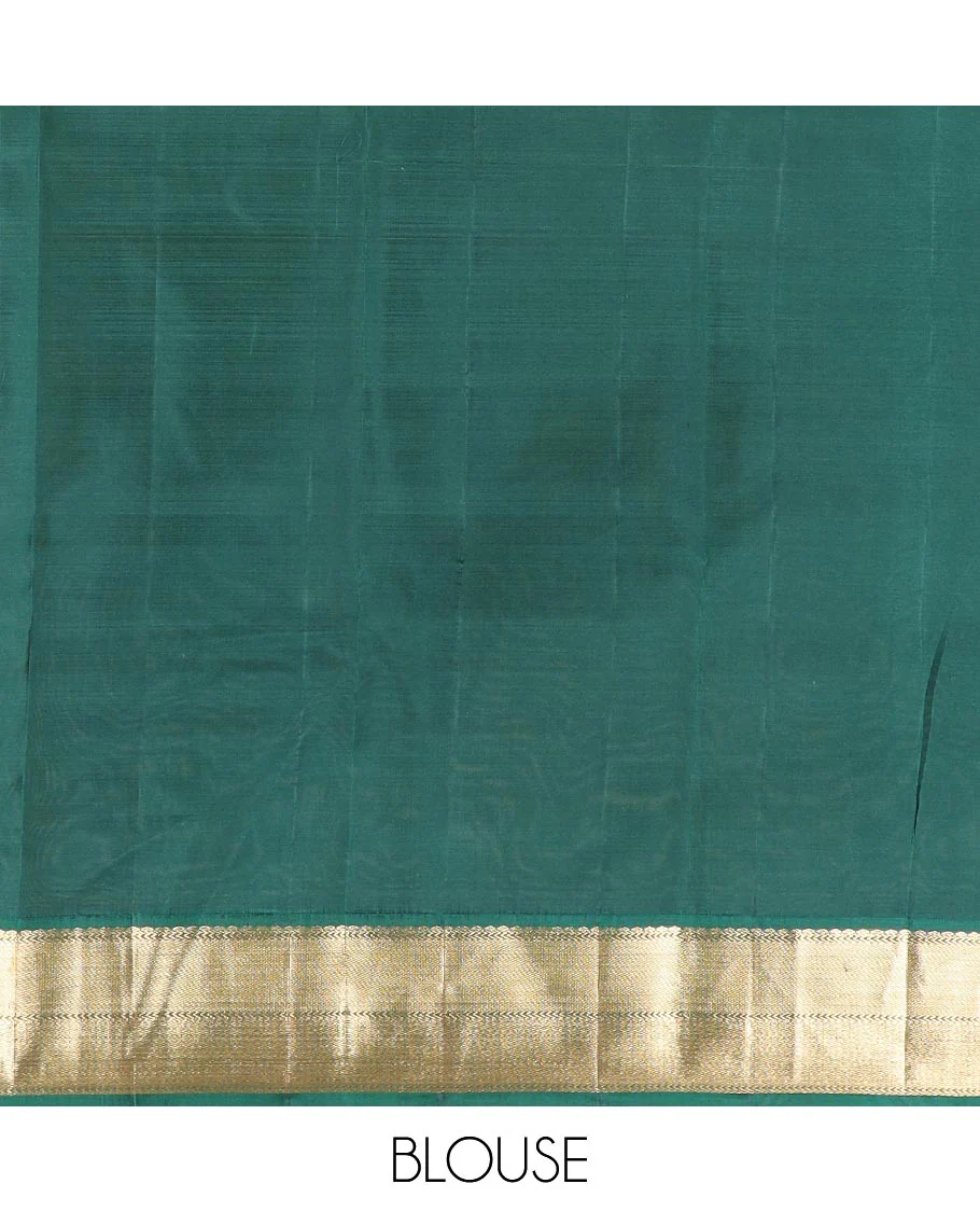 Pink zari buttas Vasundhara silk saree, contrast border of salngai, kathir, and mayil kann designs, and jaal pallu - Image 6