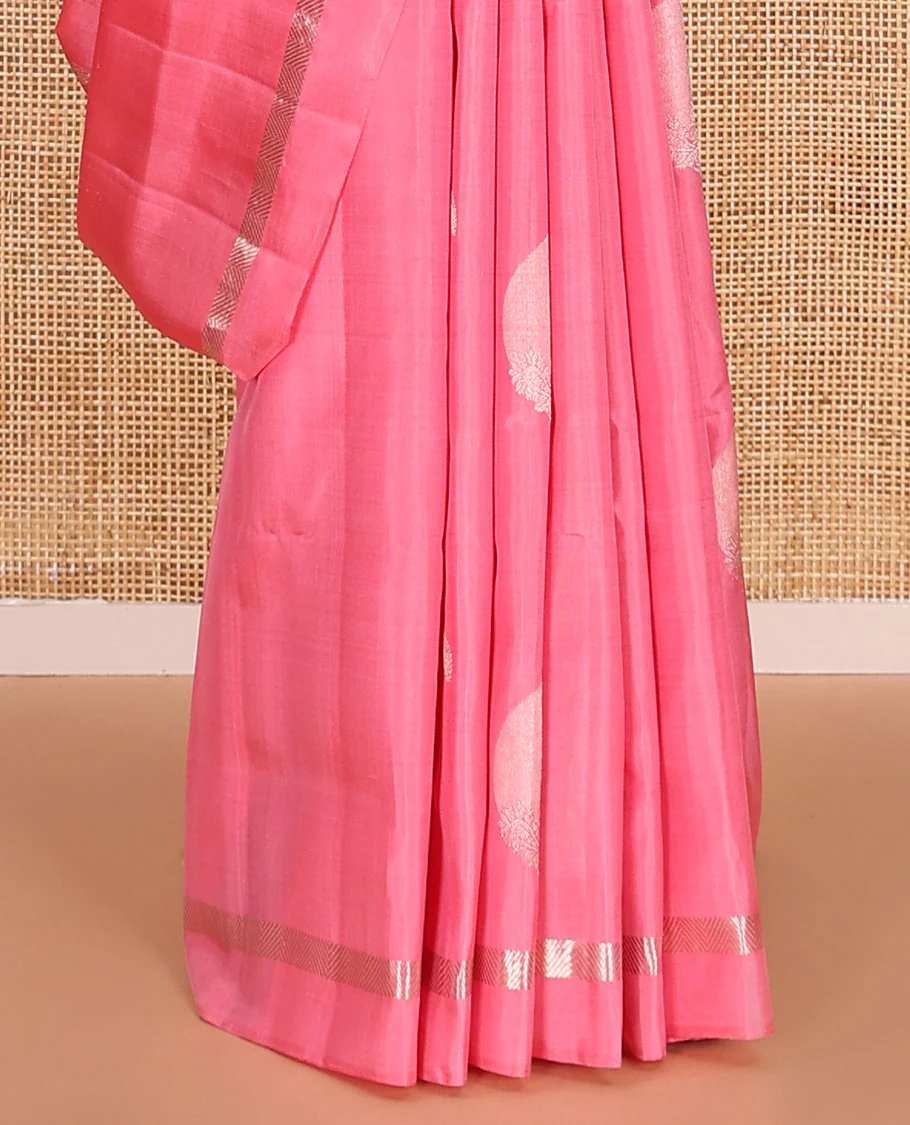 Pink zari buttas Mayuri soft silk saree, zari vanki kal erangina border, and pallu of vanki designs - Image 4