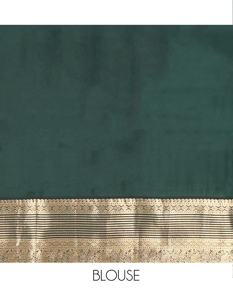 Pink zari buttas Vasundhara Lite Silk Mix Saree, contrast border of manga, muthu, kamalam, diamond, and mayil designs, and pallu of leaf vine - Image 6