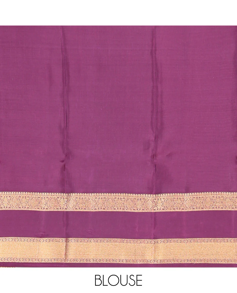Pink zari buttas woven Vasundhara Lite Silk Mix Saree, contrast rettai pettu border of laddu kamalam designs, and jaal pallu - Image 6