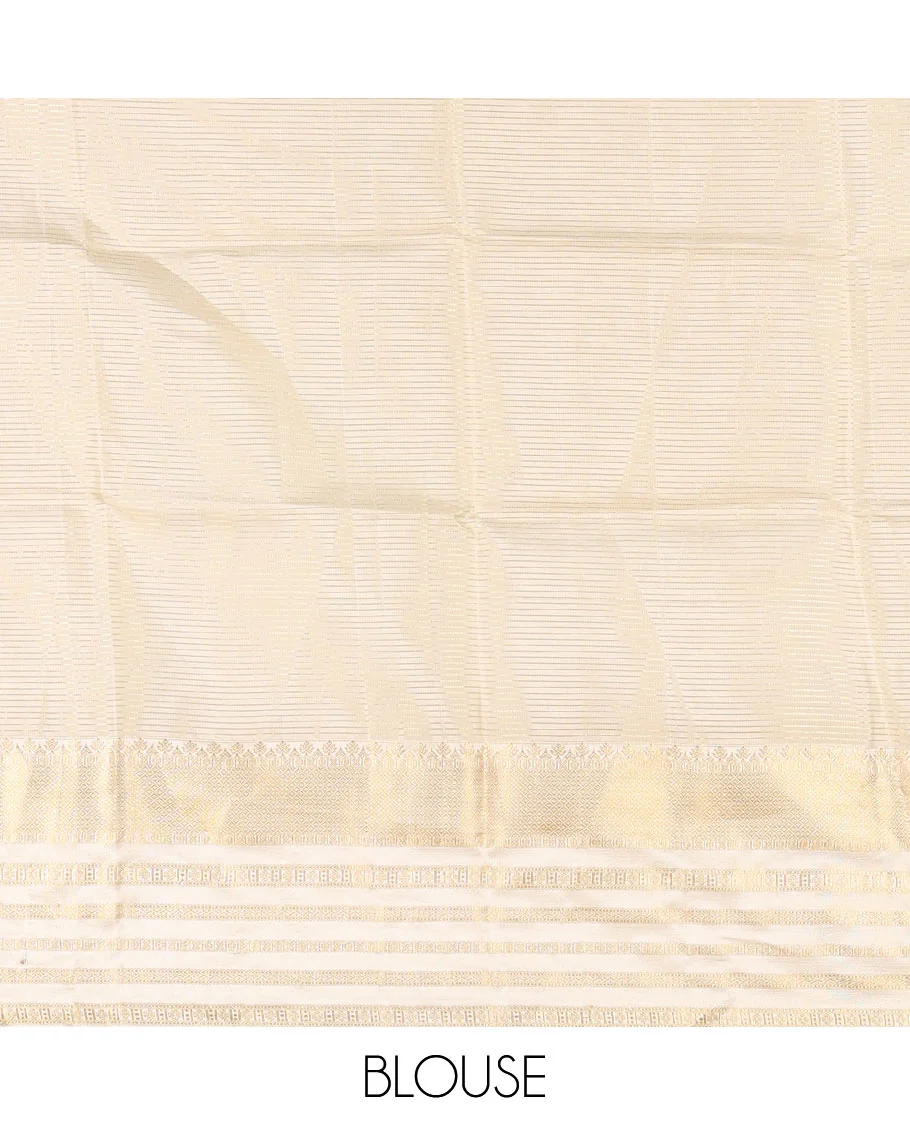 Pink zari checked and zari buttas Vasundhara Lite Silk Mix Saree, contrast varisai pettu border of jaal, muthu, neli, and rudraksham motifs - Image 3