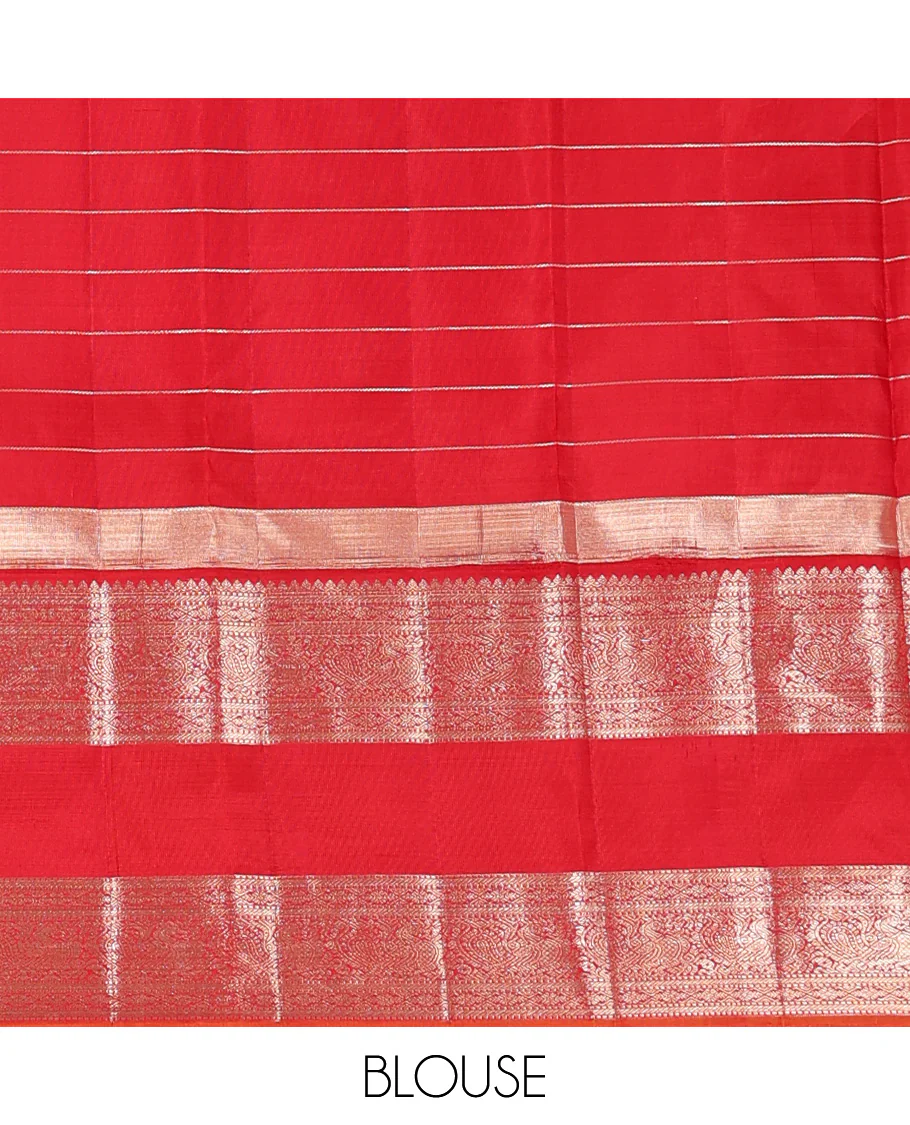 Pink zari checked Kanchipuram silk saree, contrast rettai pettu ganga jamuna border of thilakam and mayil designs, and zari woven pallu - Image 8