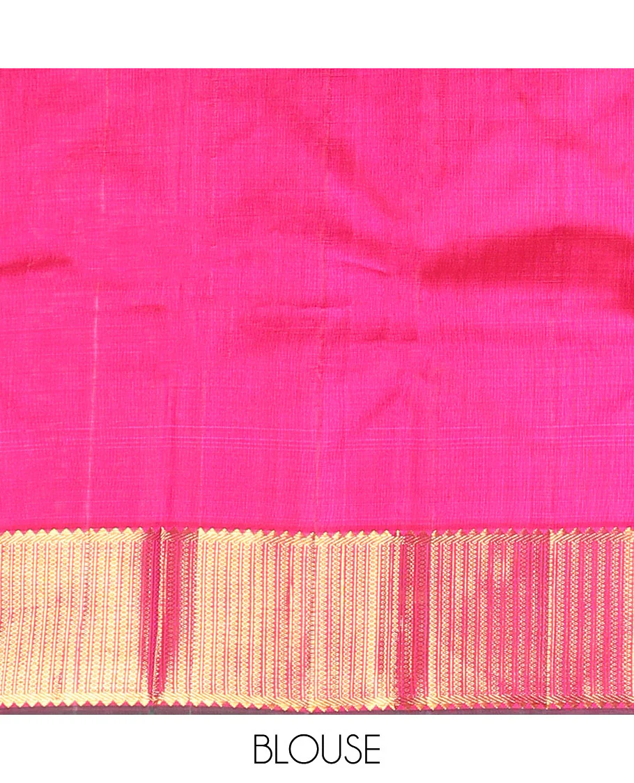 Pink zari checked Kanchipuram silk saree, zari border of rekku, banaras, and kamalam designs, and thazampoo rekku design pallu - Image 6