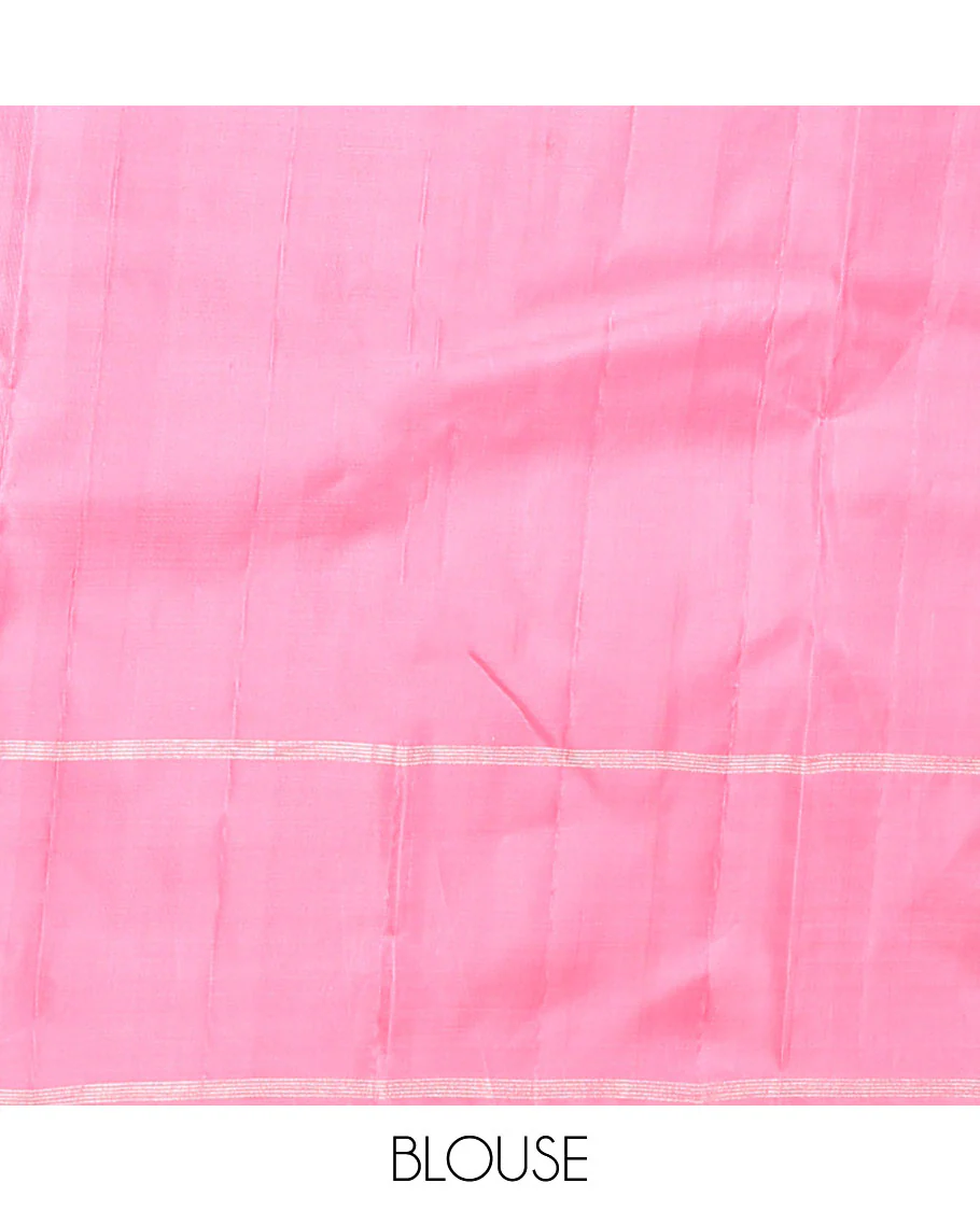 Pink zari checked Kanchipuram silk saree,  zari temple border of stripes, and zari design pallu - Image 6