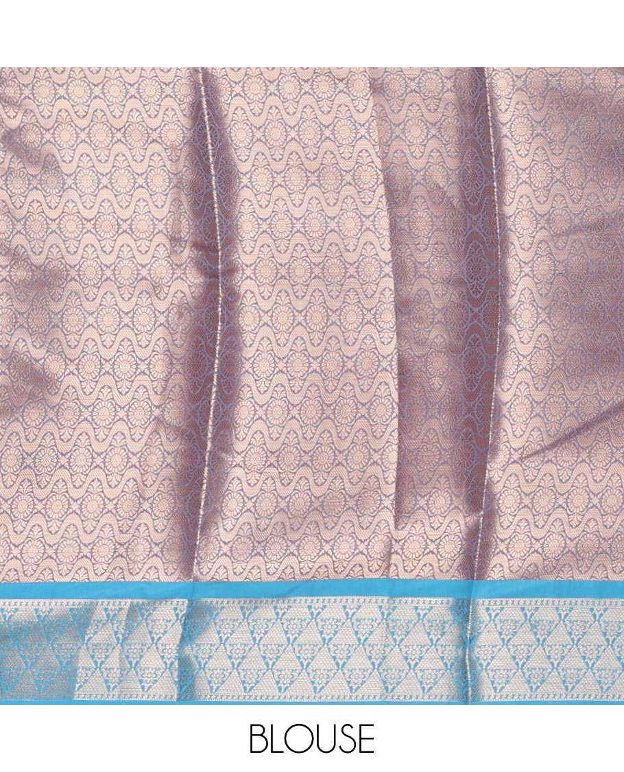 Pink zari jacquard tissue banaras saree, contrast traditional zari design border, intricate pallu & contrast jacquard blouse - Image 4