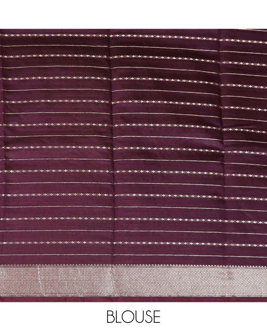 Pink zari striped assam silk saree, contrast jaal patterned border, and zari striped pallu - Image 3