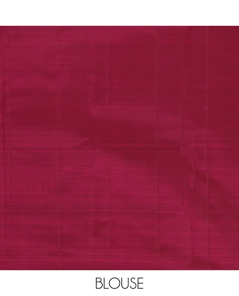 Pink zari woven Kanchipuram silk saree, contrast rettai mayil zari border, and jaal pallu - Image 6