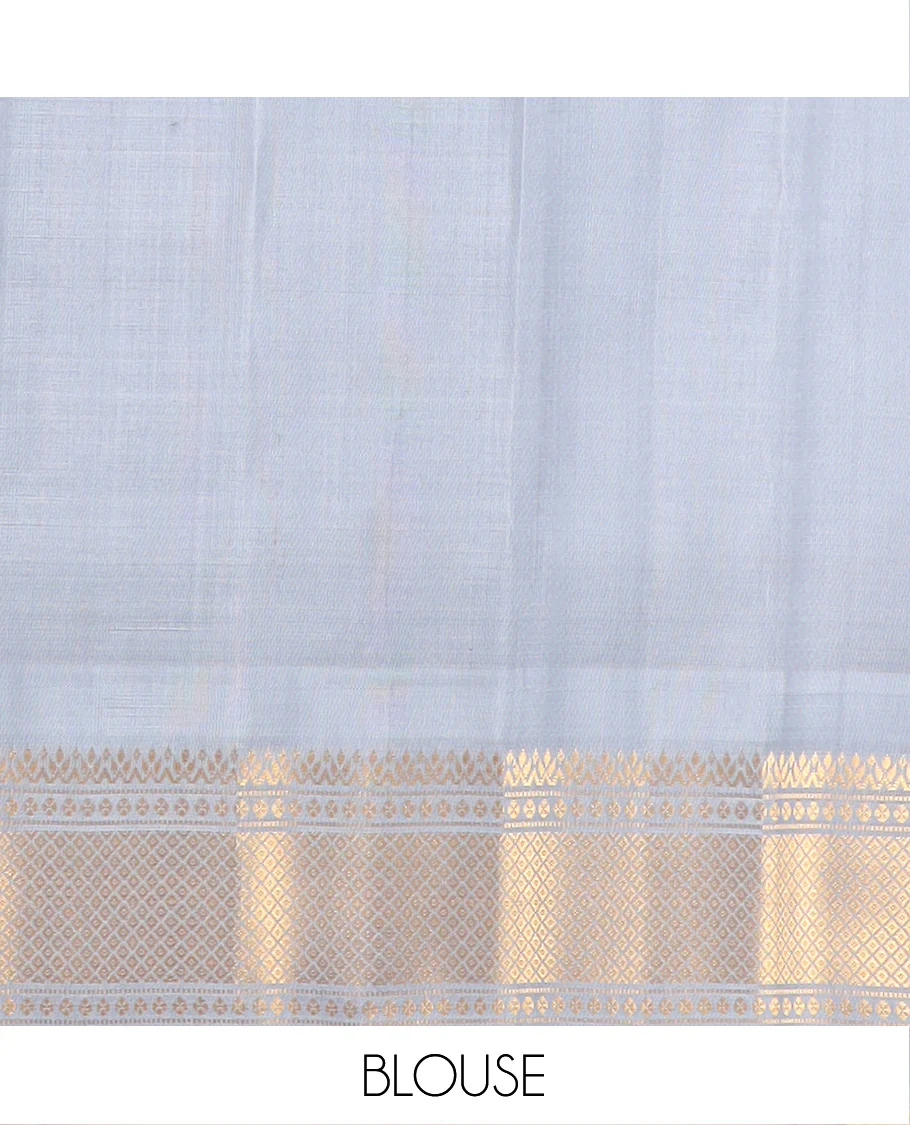 Pista Green Gadwal Saree Woven with Zari Paisley Buttas, a Contrast Temple Traditional Zari Design Border, Pallu of Jaal Design, and a Contrast Blouse with Zari Designs - Image 5