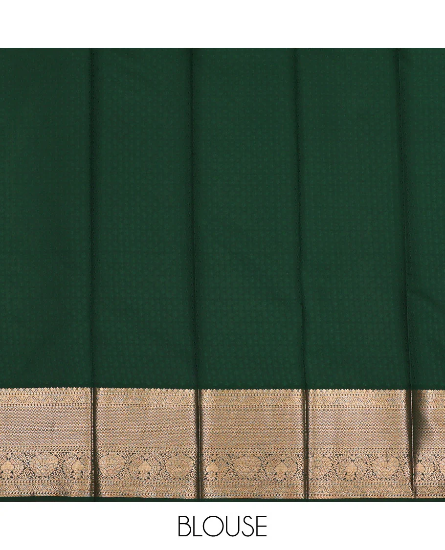 Pista green jacquard kanchipuram wedding silk saree, contrast traditional zari design border, and zari-rich jaal pallu - Image 3