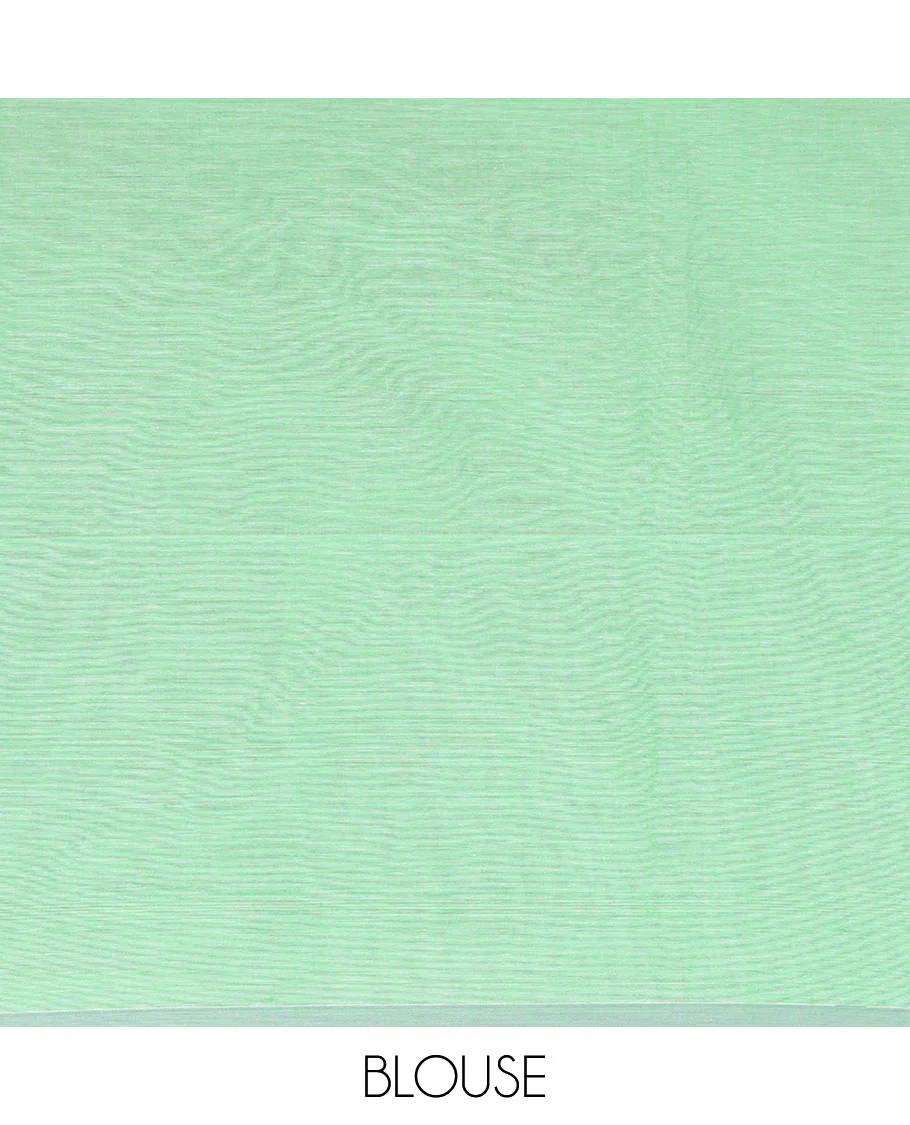 Pista green thread buttas Khadi cotton saree, contrast plain border, and pallu of geometric buttas - Image 3