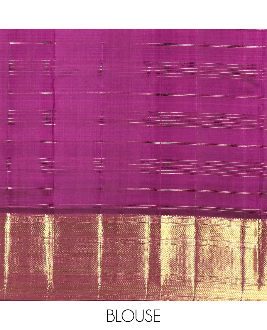 Sandal Burberry checked Kanchipuram silk saree, contrast border of rekku,muthu,neli,vanki, and kuyil kann, and pallu of kodi visiry, and diagonal mayil kann designs - Image 6