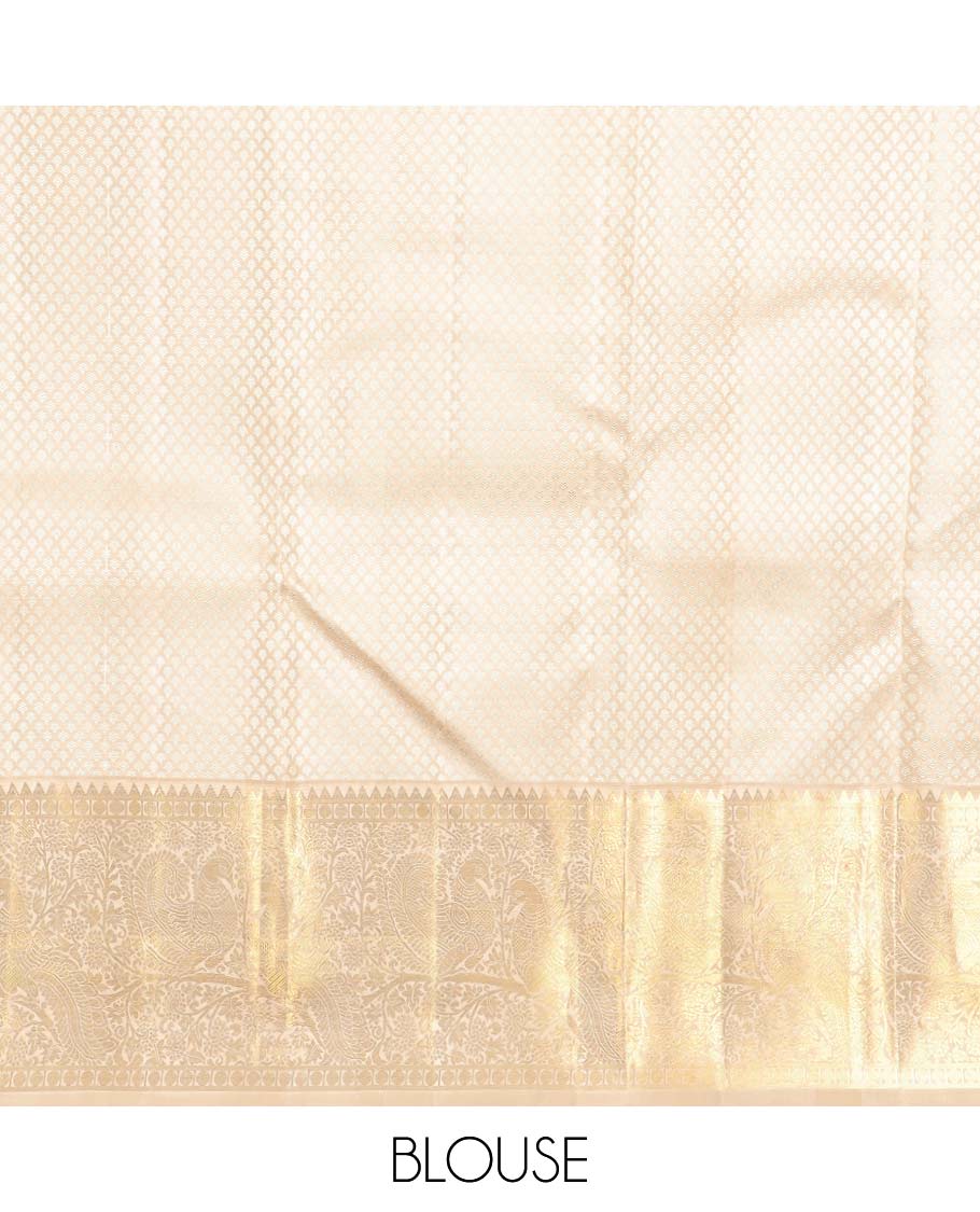 Purple jaal design Parampara silk saree with contrast korvai border of rekku, paun , banaras design & floral jaal design pallu - Image 6