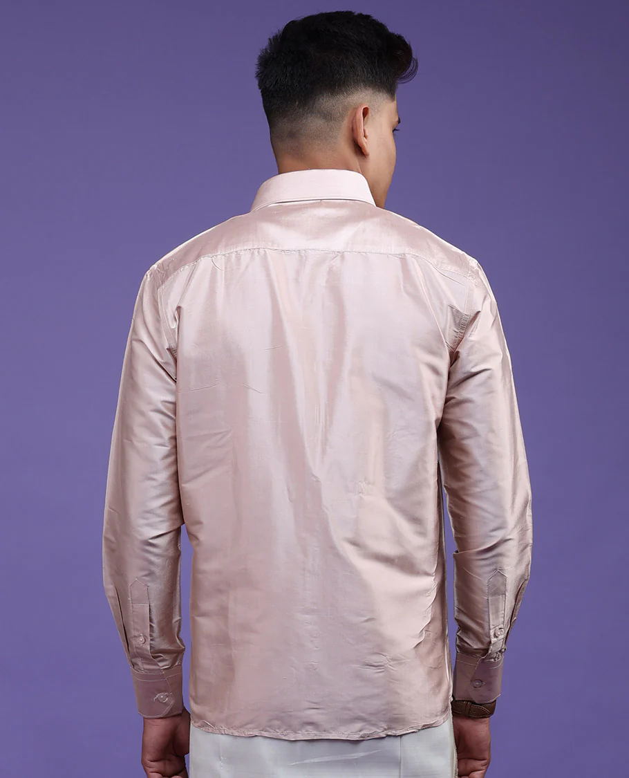 Cream plain design full-sleeve pure-silk shirt - Image 6