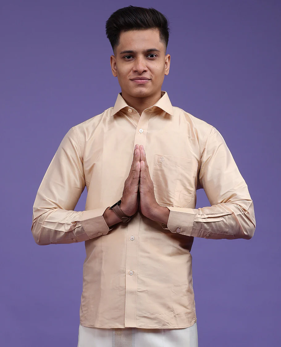 Sandal plain design full-sleeve pure-silk shirt - Image 3