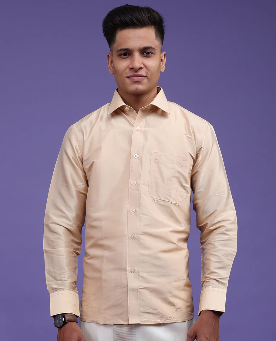 Sandal plain design full-sleeve pure-silk shirt - Image 7