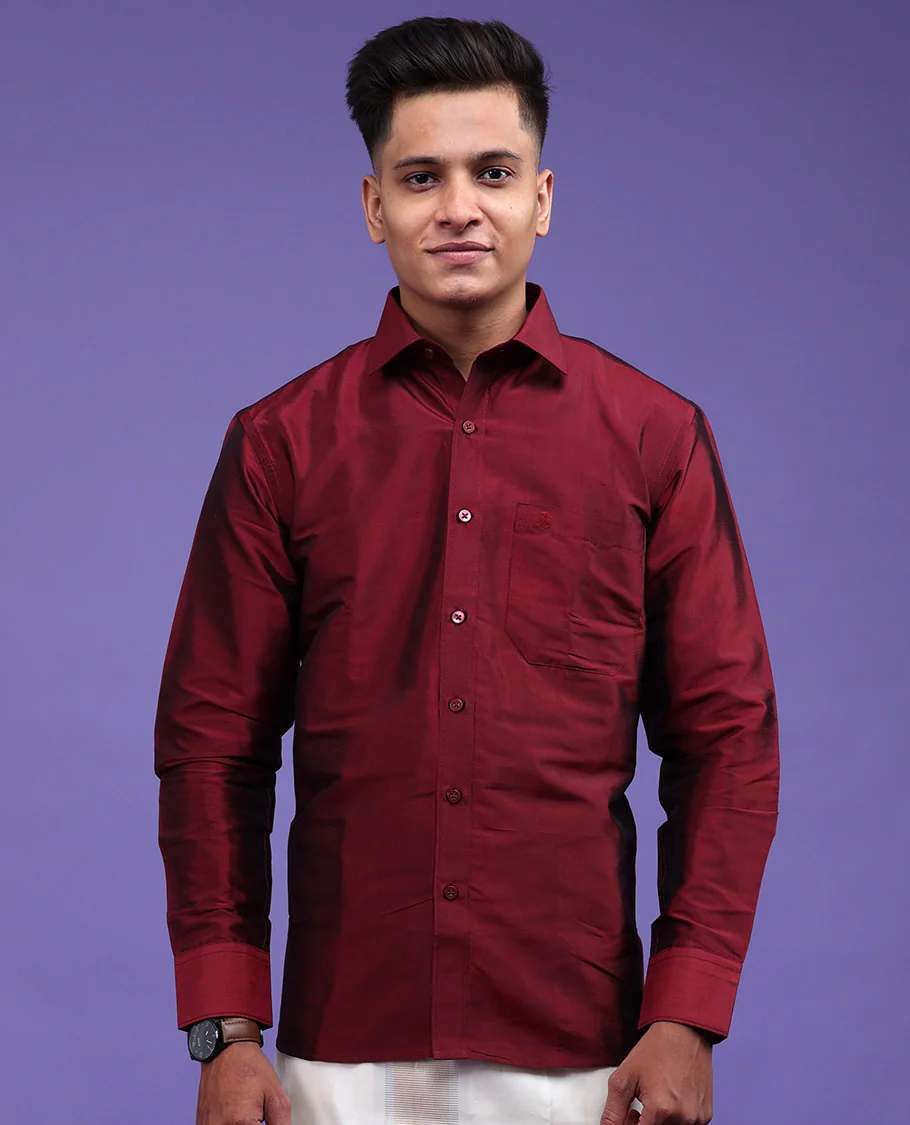 Maroon Pure Silk Shirt - Image 13
