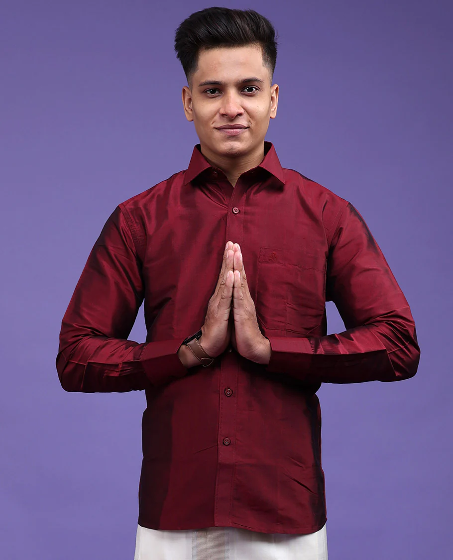 Maroon Pure Silk Shirt - Image 21