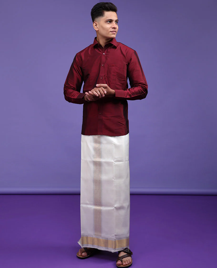 Maroon Pure Silk Shirt - Image 22