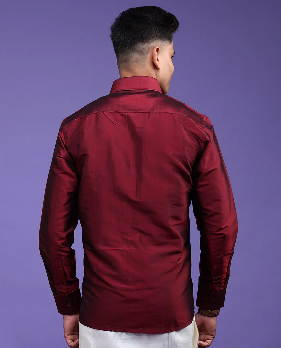 Maroon Pure Silk Shirt - Image 24