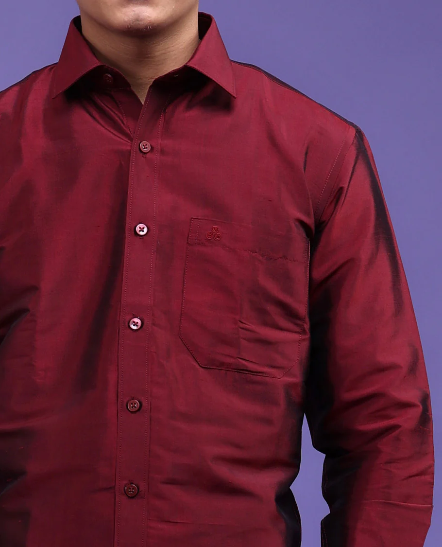 Maroon Pure Silk Shirt - Image 8