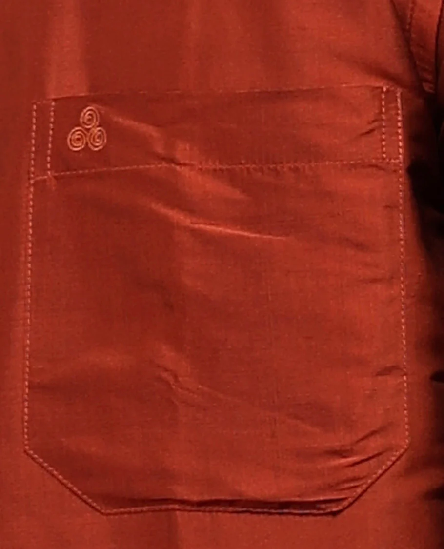 Orange plain design full-sleeve pure-silk shirt - Image 17