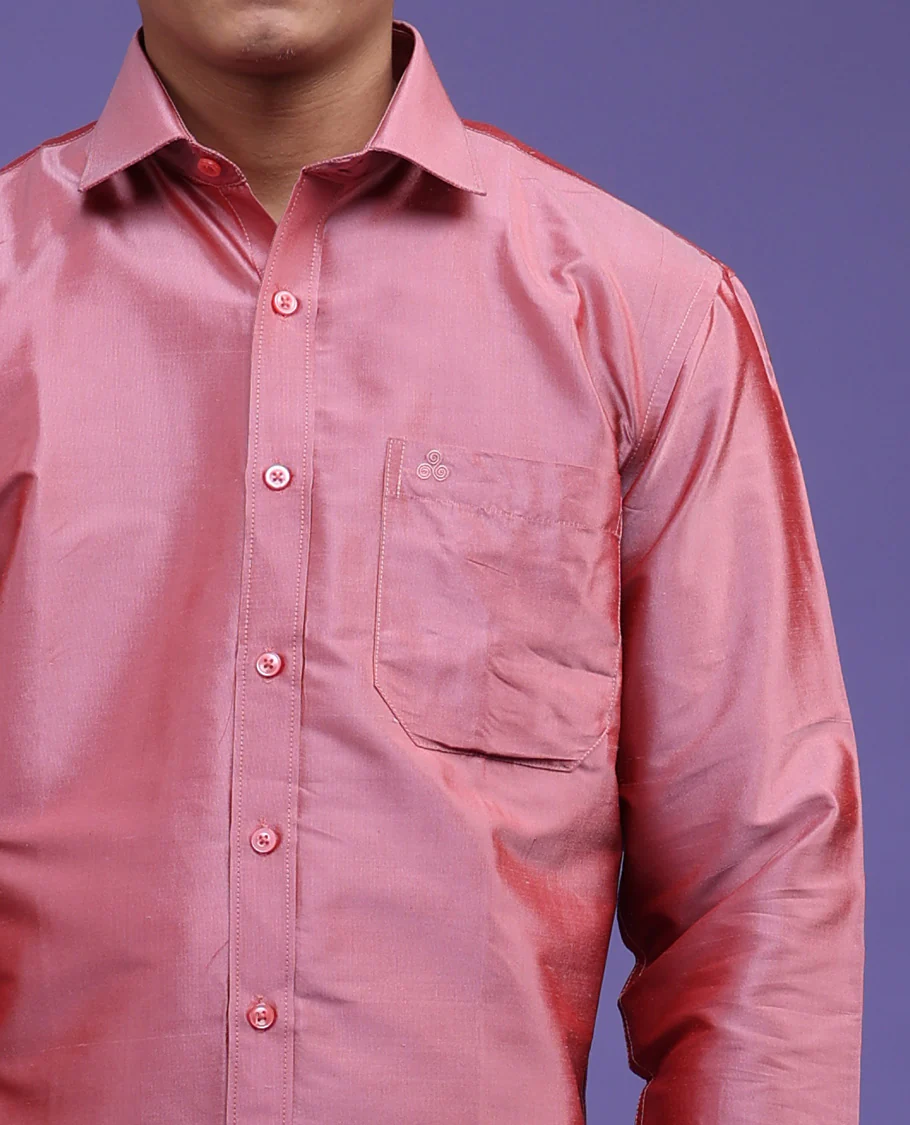 Pink plain design full-sleeve pure-silk shirt - Image 14