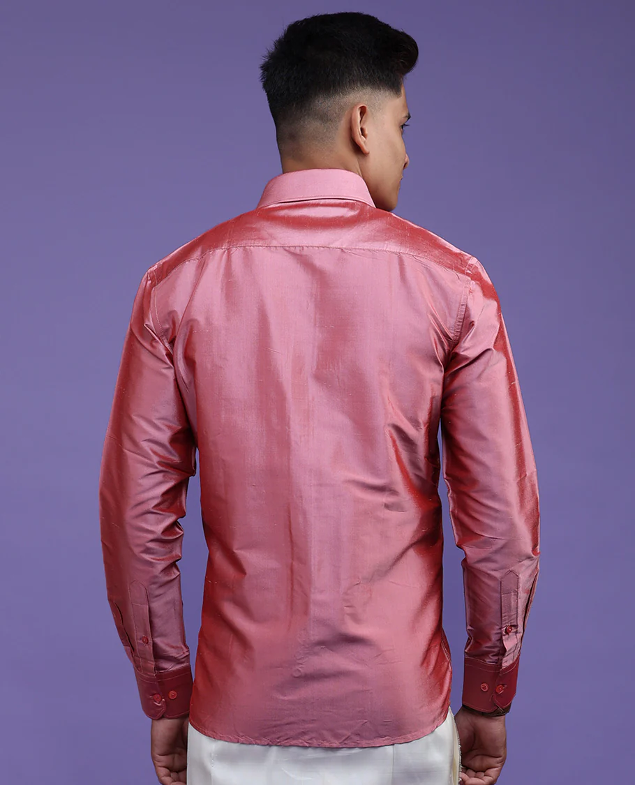 Pink plain design full-sleeve pure-silk shirt - Image 18