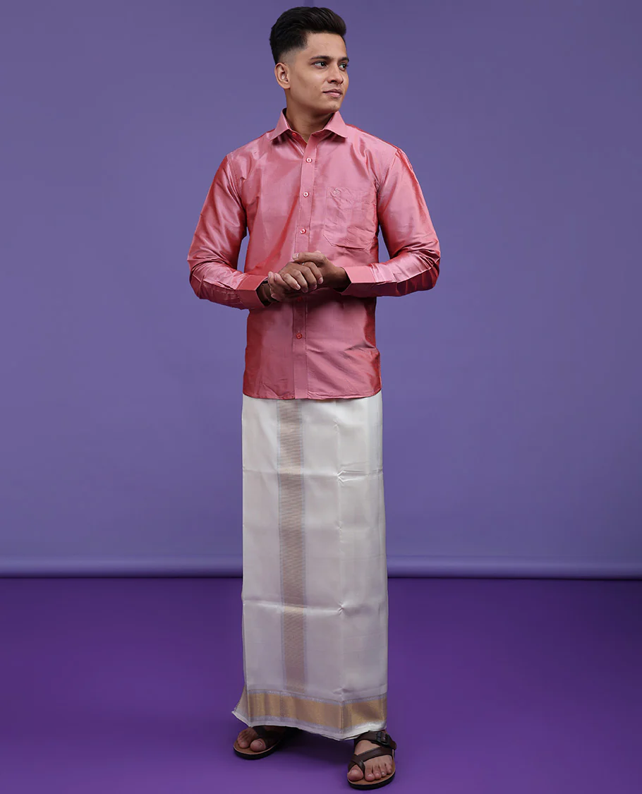 Pink plain design full-sleeve pure-silk shirt - Image 22